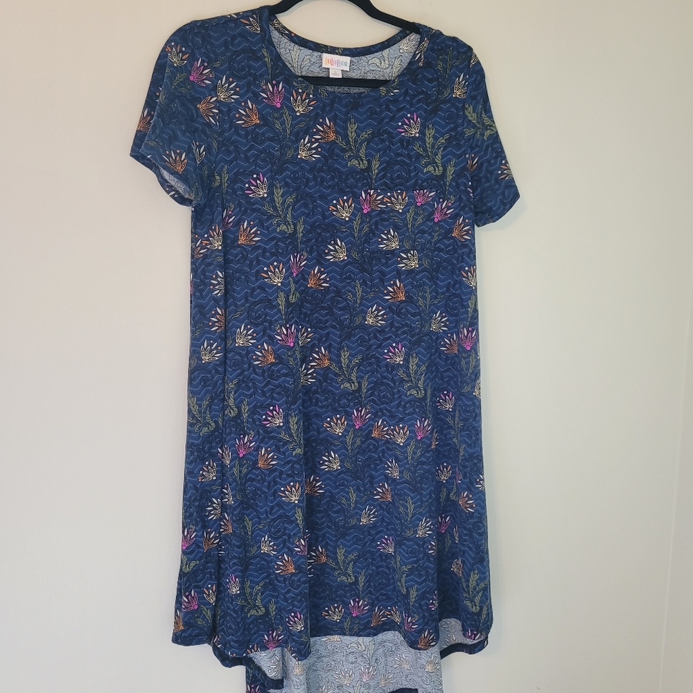 LuLaRoe Dark Blue Floral Print Carly Dress
